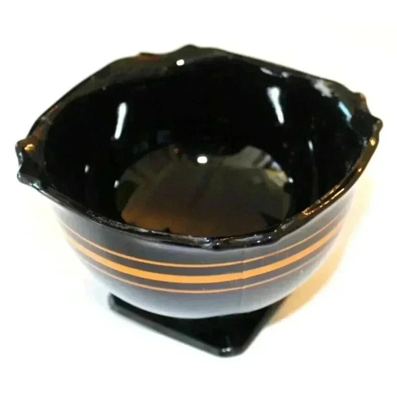 Vintage Antique Black Amethyst Glass Bowl W/ Orange Stripe Dish - Picture 1 of 6